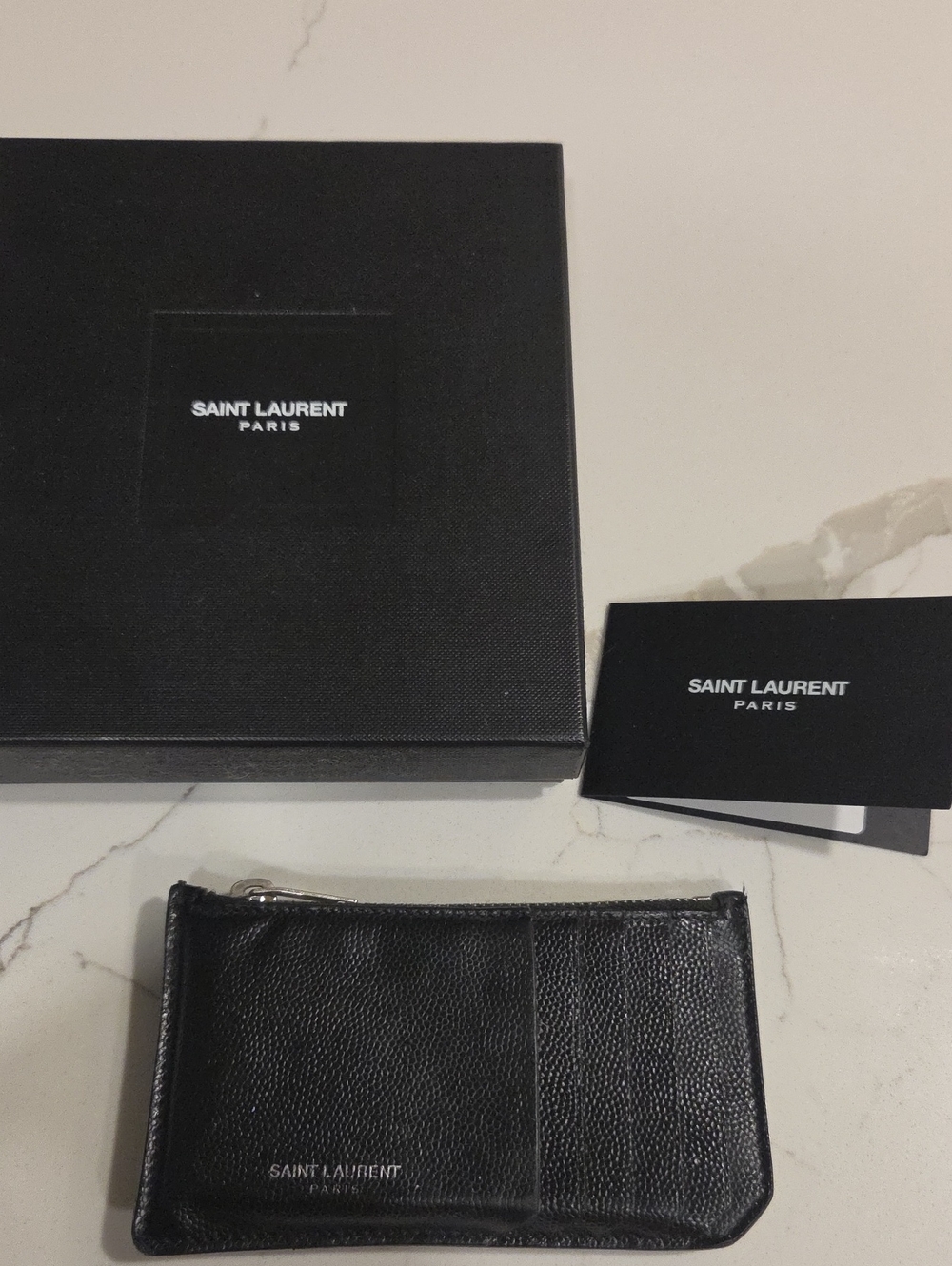 Saint Laurent Black Leather Zip Card Holder Wallet